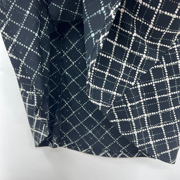 Y2K VINTAGE Express SMALL Black Diamond Dot Green Plaid Flare Mini Skirt - Picture 6 of 8